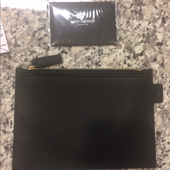 YSL saint laurent pouch bag purse case black gold  wallet tote handbag - Picture 2 of 2